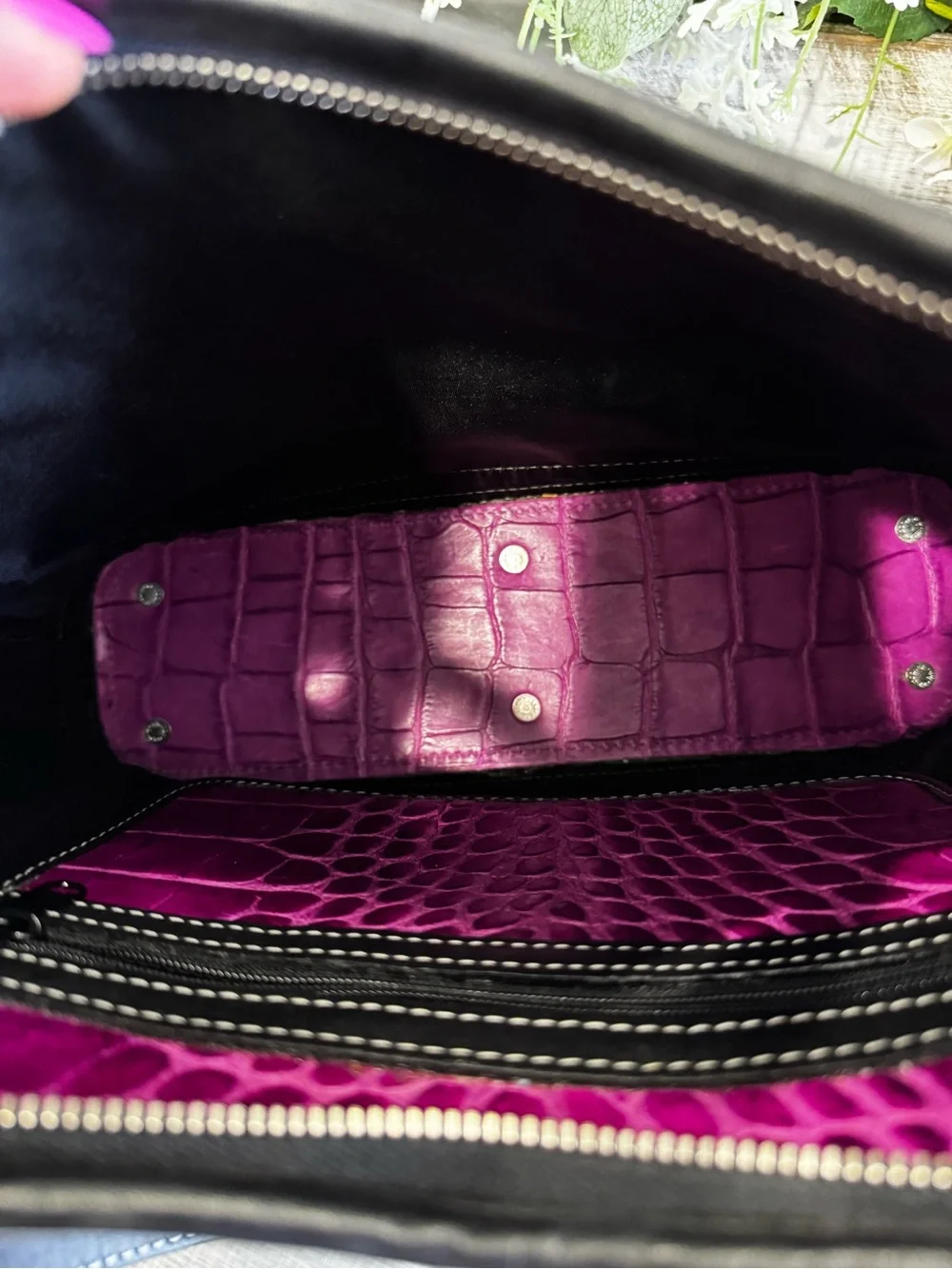 🐊💜Dooney & Bourke Croco Embossed Leather Hobo Shoulder Bag Purple Orchid Black - Picture 8 of 14